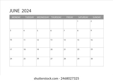 Calendar for June 2024. The week starts on Monday. Glider