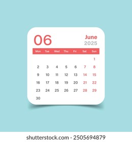 Calendar june 2025 icon in flat style. Planner vector illustration on isolated background. Calender sign business concept.