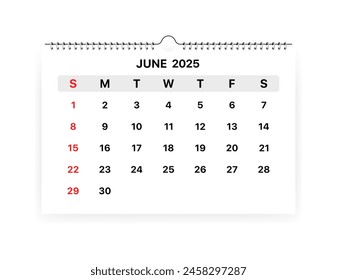 Calendar June 2025 month icon. Flat style. Vector icon