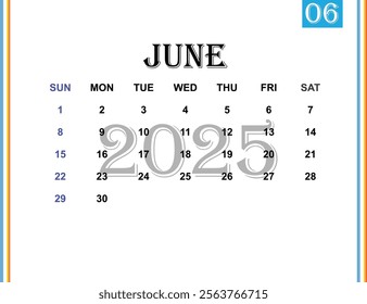 Calendar June 2025 week start Sunday
