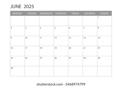 Calendar for June 2025. The week starts on Monday.