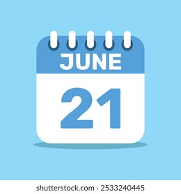 calendar june 21 blue color icon, paper planning design.