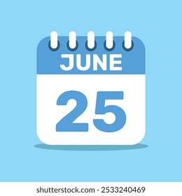 calendar june 25 blue color icon, paper planning design.