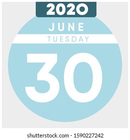 Calendar, June 30th, 2020. Blue Color