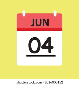 Calendar - June 4 icon illustration isolated vector sign symbol flat design red and white
