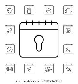 Calendar, key, castle flat vector icon in calendar pack