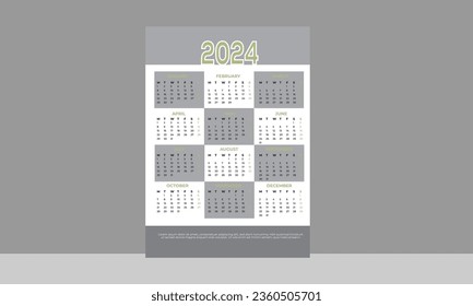  calendar Layout for 2023 year in English.Week starts from Monday. Vector calendar 2024 for your design,colorful design calendar template for 2024 year. template for annual calender 2024