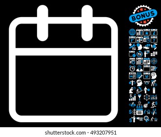 Calendar Leaf icon with bonus calendar and time management icon set. Vector illustration style is flat iconic bicolor symbols, blue and white colors, black background.