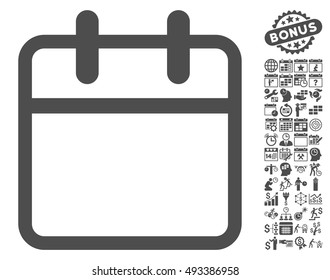 Calendar Leaf icon with bonus calendar and time management design elements. Vector illustration style is flat iconic symbols, gray color, white background.