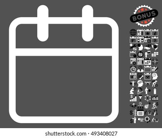 Calendar Leaf icon with bonus calendar and time management icon set. Vector illustration style is flat iconic bicolor symbols, black and white colors, gray background.