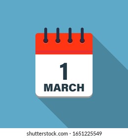 Icono de hoja de calendario que muestra el 1 de marzo con fondo azul
