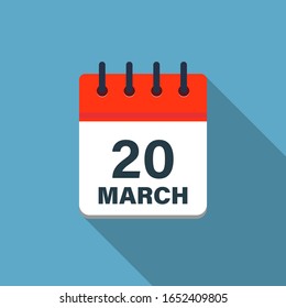 Calendar leaf icon showing March 20th on blue background