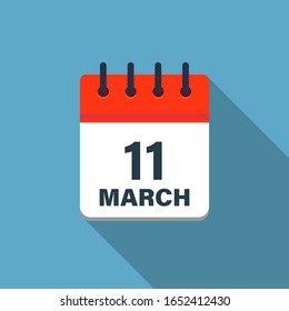 Calendar leaf icon showing March 11th on blue background