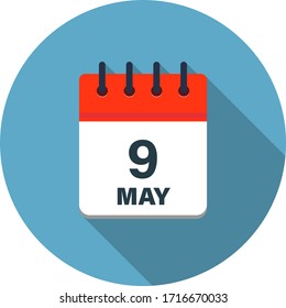 Calendar leaf icon showing May 9th on blue background