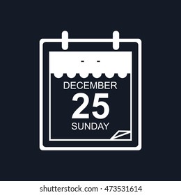 Calendar Leaf Isolated on Black Background, Christmas, December 25, Vector Illustration 