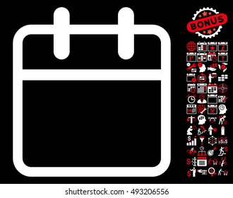Calendar Leaf pictograph with bonus calendar and time management design elements. Vector illustration style is flat iconic bicolor symbols, red and white colors, black background.
