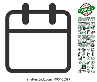 Calendar Leaf pictograph with bonus calendar and time management pictures. Vector illustration style is flat iconic bicolor symbols, green and gray colors, white background.