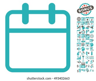 Calendar Leaf pictograph with bonus calendar and time management pictures. Vector illustration style is flat iconic bicolor symbols, grey and cyan colors, white background.