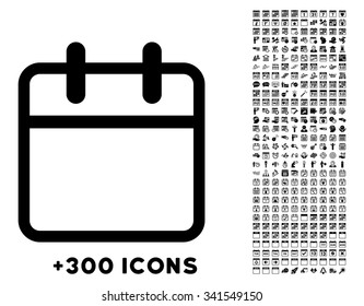 Calendar Leaf vector pictogram with additional 300 date and time management icons. Style is flat symbols, black color, rounded angles, white background.