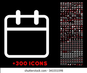 Calendar Leaf vector pictogram with additional 300 date and time management icons. Style is bicolor flat symbols, red and white colors, rounded angles, black background.