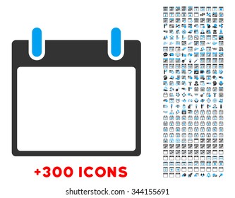 Calendar Leaf vector pictogram with additional 300 date and time management icons. Style is bicolor flat symbols, blue and gray colors, rounded angles, white background.