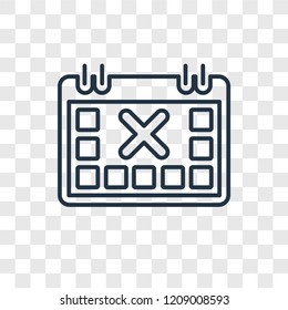 Calendar with Letter X concept vector linear icon isolated on transparent background, Calendar with Letter X concept transparency concept in outline style