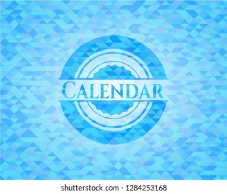 Calendar light blue emblem with triangle mosaic background