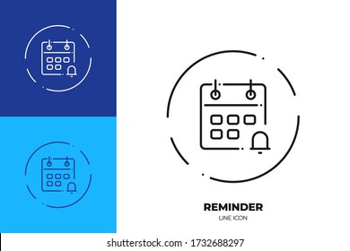 Icono vectorial de la línea de calendario. Símbolo de esquema del recordatorio de evento. Programar un pictograma hecho de trazo fino. Aislado en segundo plano.
