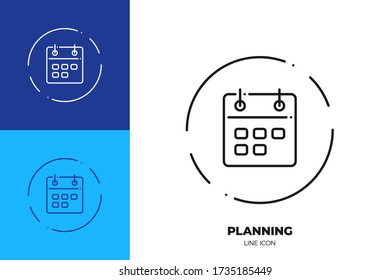 Calendar line art vector icon. Outline symbol of reminder. Schedule pictogram made of thin stroke. Isolated on background.
