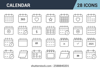 Calendar Line Editable Icon Set. day, date, months, year, vector illustration.