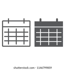 Calendar line and glyph icon, month and day, date sign, vector graphics, a linear pattern on a white background, eps 10.