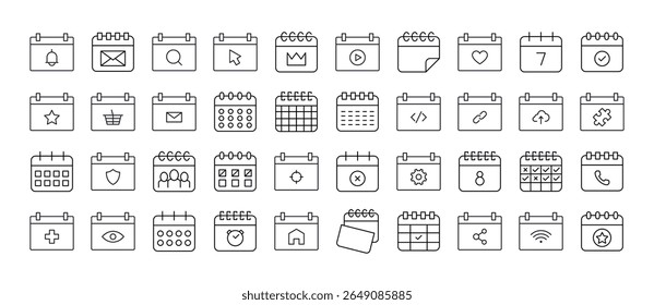 Pacote de Ícones da Linha de Calendário. Outline Signs para Gráficos e Web Design, Apps, Anúncios, Vários Cartões 