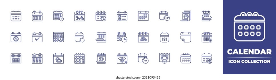 Calendar line icon collection. Editable stroke. Vector illustration. Containing calendar, check mark, schedule, monthly planning.