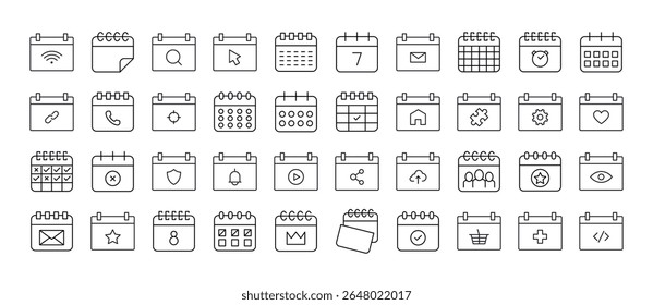 Coleção de Ícones da Linha do Calendário. Outline Signs para Gráficos e Web Design, Apps, Anúncios, Vários Cartões 