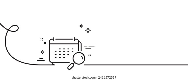 Icono de línea de calendario. Una línea continua con curl. Signo anual del planificador. símbolo de programación de eventos de búsqueda. Cinta de esquema único del calendario. Patrón de curva de bucle. Vector