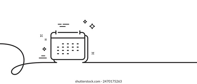 Icono de línea de calendario. Una línea continua con rizo. Signo del planificador anual. Símbolo de programación de eventos. Cinta de esquema simple de calendario. Patrón de curva de bucle. Vector