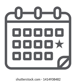 Calendar line icon, date and day, reminder sign, vector graphics, a linear pattern on a white background, eps 10.