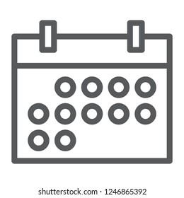 Calendar line icon, date and time, reminder sign, vector graphics, a linear pattern on a white background, eps 10.