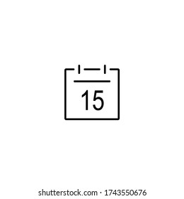 Icono de línea de calendario. Día 15. Símbolo de fecha delgado simple para diseño web, blog, infografía. Color negro.