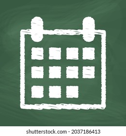 Línea de calendario Icono diseño tiza blanca. Dibuja una imagen en la pizarra.