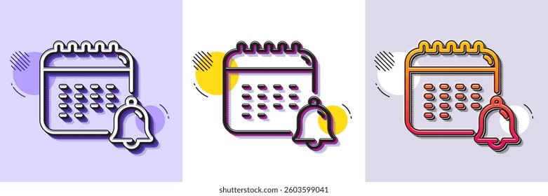 Calendar line icon. Halftone dotted pattern. Gradient icon with grain shadow. Date reminder sign. Planner notice symbol. Line calendar icon. Various designs. Vector