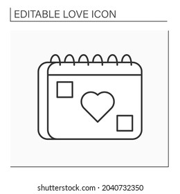 Calendar line icon. Calendar with heart sign. Reminding about date or other romantic event. Love concept. Isolated vector illustration. Editable stroke