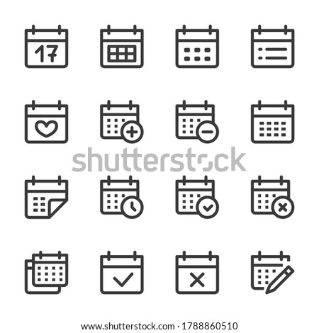 Calendar Line Icon. Minimal Vector Illustration. Included Simple Outline Icons as Schedule, Reminder, Appointment, Planner, Event Time. Editable Stroke. Pixel Perfect