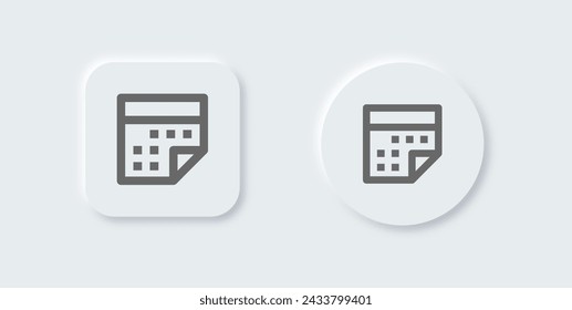 Calendar line icon in neomorphic design style. Event signs vector illustration.