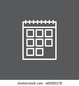 Calendar line icon, outline vector sign, linear white pictogram. Symbol, logo illustration. Editable stroke. Pixel perfect
