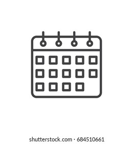 Calendar line icon, outline vector sign, linear style pictogram isolated on white. Symbol, logo illustration. Editable stroke. Pixel perfect vector graphics