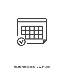 Calendar line icon, outline vector sign, linear style pictogram isolated on white. Event reminder symbol, logo illustration. Editable stroke