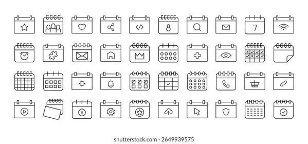 Pacote de Ícones da Linha do Calendário. Outline Signs para Gráficos e Web Design, Apps, Anúncios, Vários Cartões 
