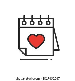 Calendar line icon. Reminder. Happy Valentine day sign and symbol. Love couple relationship dating wedding day theme. Heart shape