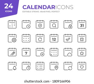 Calendar Line Icon Set. Editable Stroke. 48x48 Pixel Perfect.